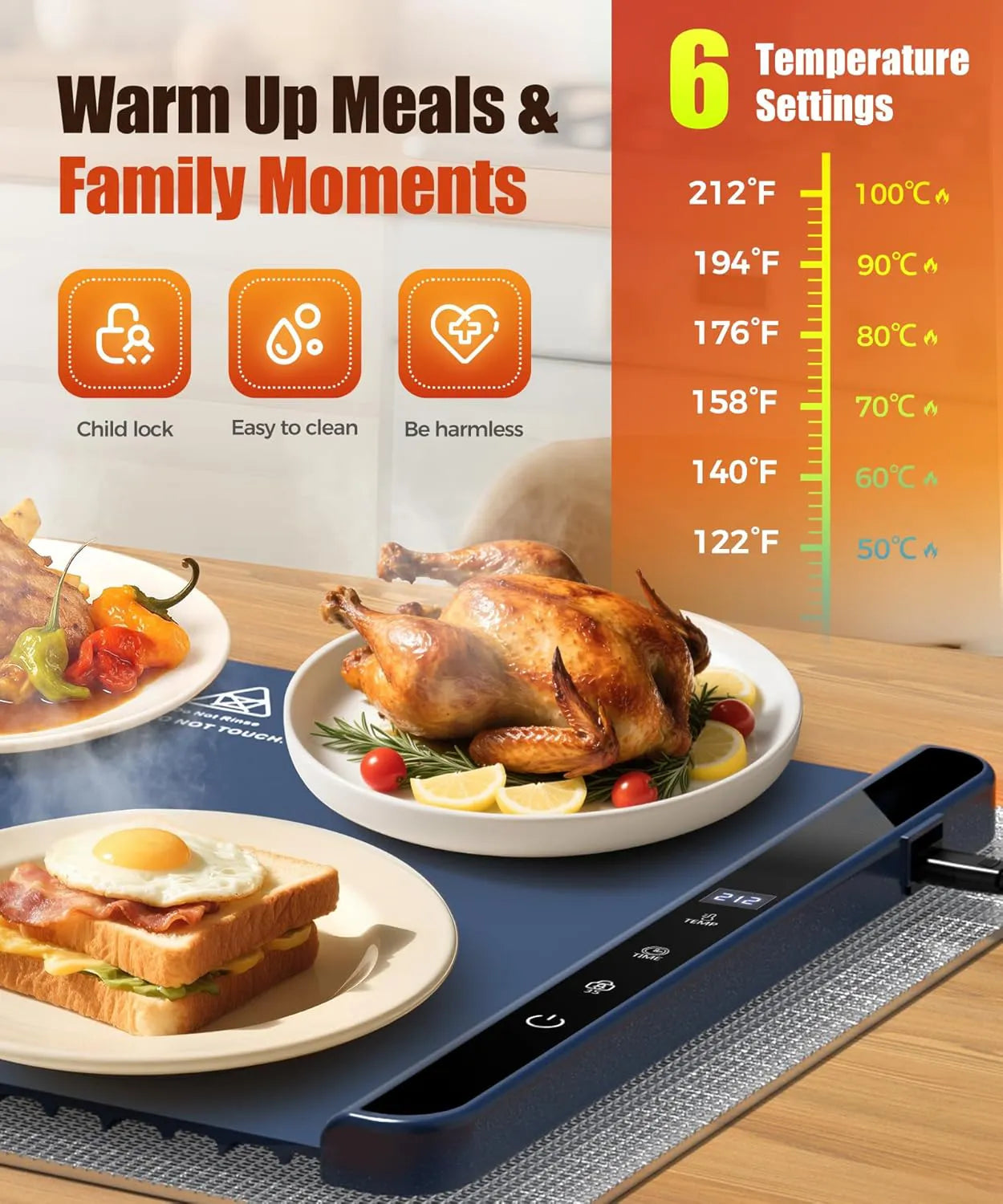 Food Warming Mat with Heat-Resistant Pad