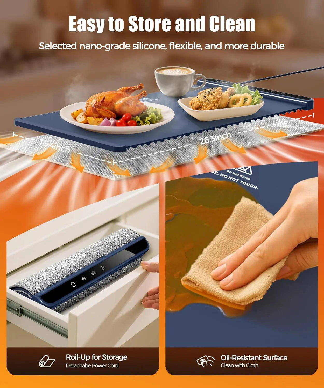 Food Warming Mat with Heat-Resistant Pad