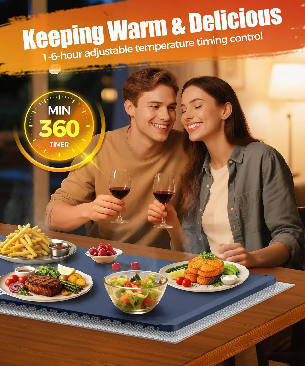 Food Warming Mat with Heat-Resistant Pad
